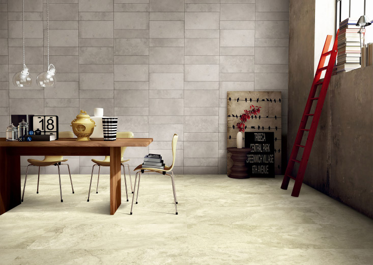 cream tiles with featured tile wall