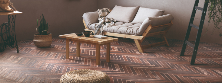 red brick tile living area