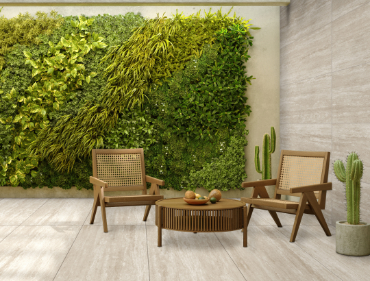tiles outdoor area with greenery wall